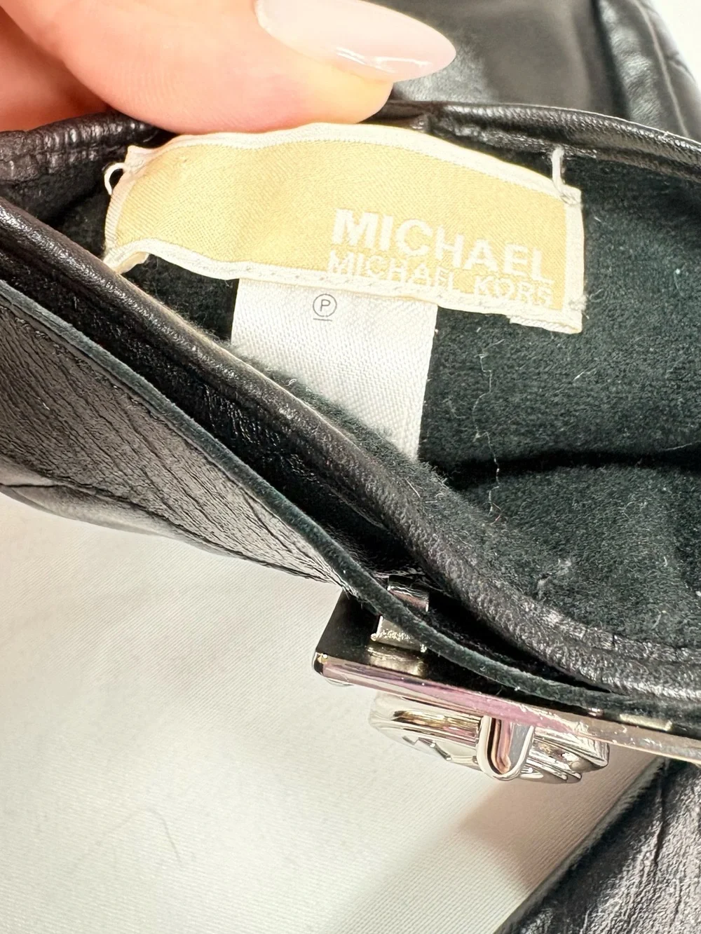 Michael Kors Black Quilted Leather Gloves with Silver MK Plaque